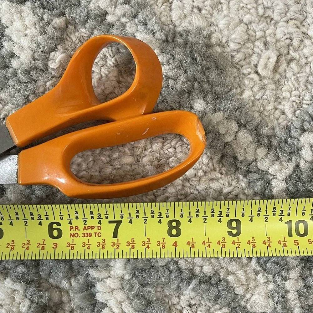 Vintage FISKARS 77 Stainless Steel Scissor Sewing Craft USA 8.5 in Orange Handle
